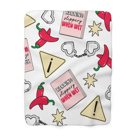 Warning When Wet Pattern Sherpa Blanket