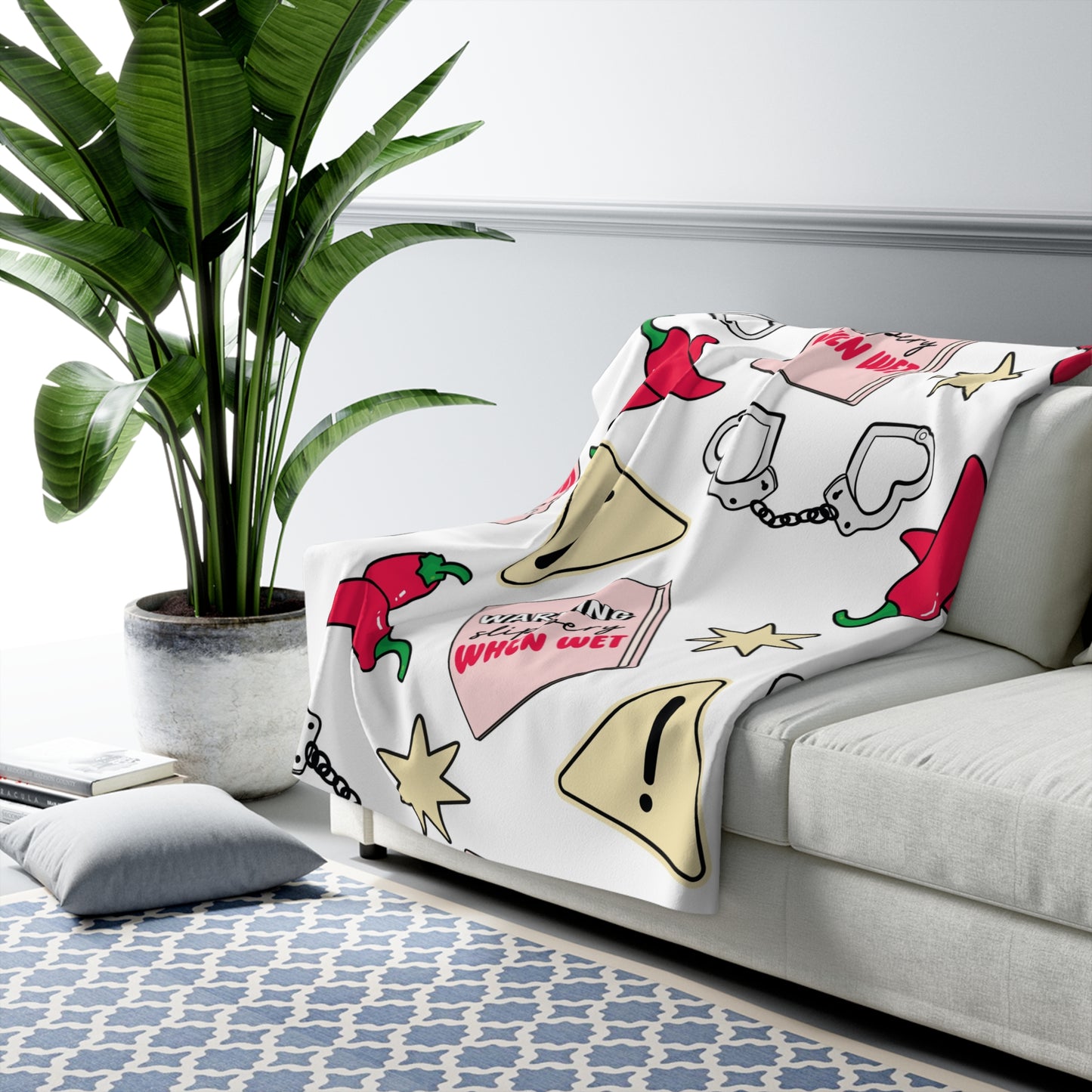 Warning When Wet Pattern Sherpa Blanket